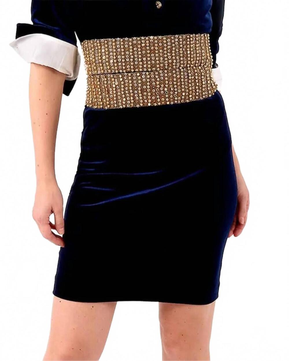 NEW GRETCHEN SCOTT posh velvet pencil skirt in navy